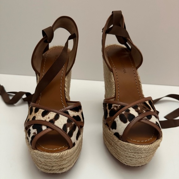 New Dolce & Gabbana Leopard Pony Hair Espadrille/Ankle Wrap Wedge - Picture 5 of 16